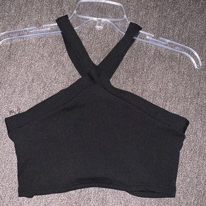Black tank crop top, criss cross straps